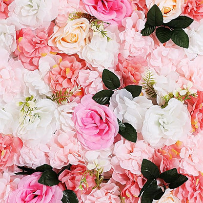 12 Pcs White Flower Wall Flowers Backdrop Artificial Flower for Backdrop Flowers Decoration 3D Floral Panels for Wall Decor Home Party Wedding Room Decoration (60x40cm/White+ Pink+Green)