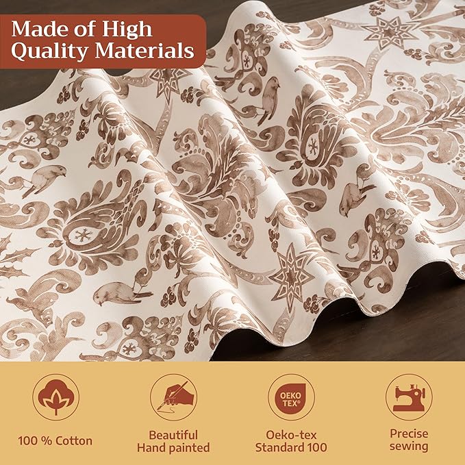 Maison d' Hermine Table Runner 100% Cotton Double Layer Table Runners 72 inches Long for Thanksgiving Christmas Decorations Home Kitchen Dining Party Wedding (Allure, 14.5" x 72")