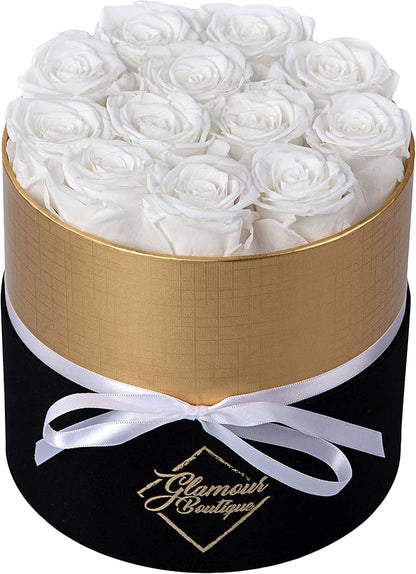 GLAMOUR BOUTIQUE Eternal Preserved Roses in a Box - Flowers Forever, Rose Forever in a Box for Wife, Birthday Gifts for Her, 12 Roses, White