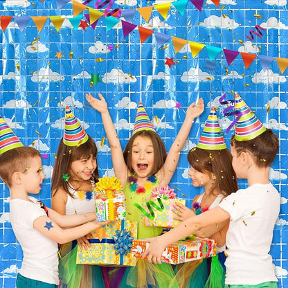 Blue Sky White Clouds Birthday Party Decorations 2 Pack Clouds Foil Fringe Curtains 3.28 x 6.56Ft Cartoon Story Tinsel Streamers Curtain Backdrop Birthday Baby Shower Cloud Theme Photo Booth Backdrop