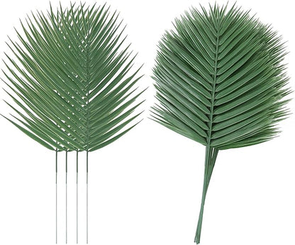 Abzo 20 Pcs Artificial Palm Leaves Stems Greenery Tropical Palm Leaves Faux Monstera Leaves Plant for Palm Sunday Flower Arrangement Home Kitchen Party Table Decor, Wedding Birthday Theme Parties.