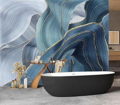 Eierme-Gilding Marble Blue Wall Mural Wallpaper for Bedroom Peel and Stick 137" x 102"
