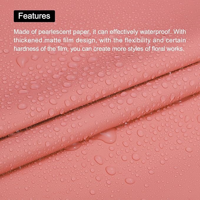 MECCANIXITY Pearlescent Film Flower Wrapping Paper 22.8x22.8 Inch Waterproof for DIY Crafts, Gift/Gift Box Packaging Watermelon Red Pack of 20