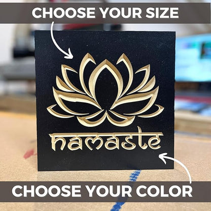 Namaste Lotus Flower Wall Decor - Choice of Colors and Sizes | Carved Wooden Zen Wall Decoration, Meditation Room Art, Namaste Decor for Wall, Yoga Studio, Pooja Room, Alter | True Stock Studios
