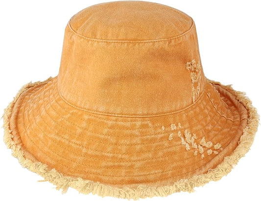 CHOK.LIDS Frayed Bucket Hats for Women Men Unisex Trendy Washed Cotton Floppy Wide Brim Boonie Outdoor Summer Beach Headwear
