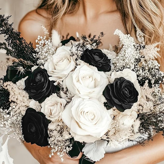 50pcs Artificial Roses Flowers in Bulk,Realistic Silk Fake Rose with Long Stem for Wedding Centerpieces Bouquet Party Floral Arrangement Home Decoration(Black)