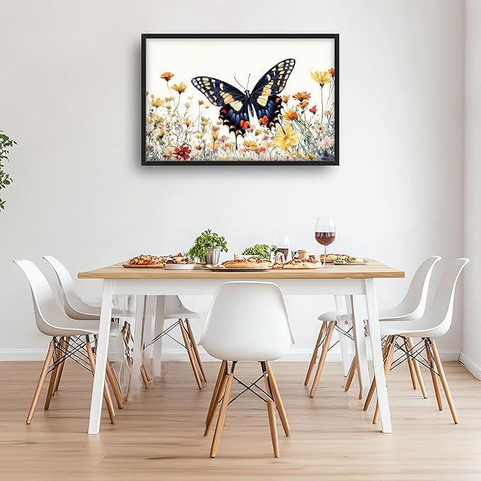Framed Large Pictures Wall Art for Living Room, Butterfly Oversized Wall Decor Colorful Butterfly Floral Canvas Print Painting Modern Extra Large Framed Artwork for Bedroom Office 36"x24"