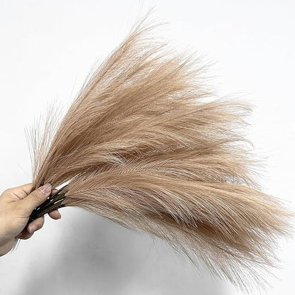 Faux Pampas Grass Plants Artificial Reeds Decoration Set of 28 Stems 17” Fake Florals Bulrush Fluffy Beige Branches for Boho Home Wedding Party Vase Fillers Christmas DIY Feathers Décor - Khaki 28 Pcs