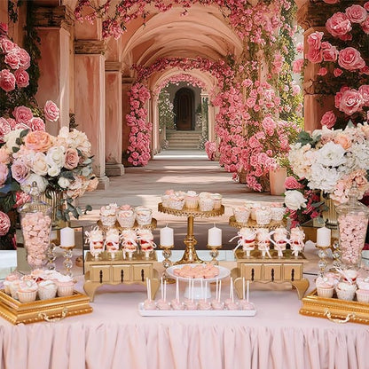 Baocicco 9x6ft Pink Flowers Backdrops for Photoshoot Rose Arch Corridor European Carving Wall Photo Background for Women Bridal Shower Birthday Marriage Valentines Mothers Day Backdrop Decorations