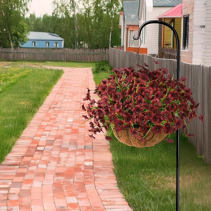 Artificial Fake Plants Flowers for Outdoor Outside Fall Decoration,24 Bundles Faux Silk Daisy in Planter UV Resistant Look Real for Home Front Door Porch Patio Garden Balcony Autumn Decor(Brown)
