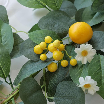 Mizii Artificial Lemon Garland 6FT Fake Fruit Lemons Garland with Green Eucalyptus Leaves Hanging Vines Greenery Decorations for Kitchen Table Centerpieces Room Wall Party Birthday Decor (Eucalyptus)