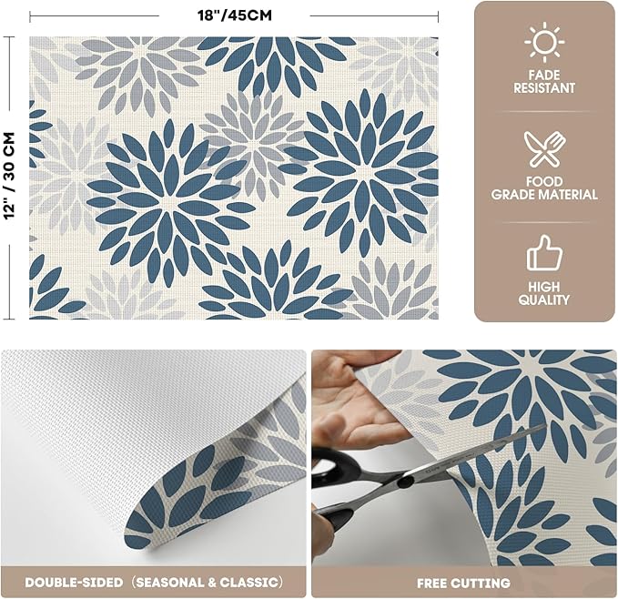 Artoid Mode Floral Vinyl Plistic Placemats Set of 6, Washable Heat Resistant Non-Slip Woven Plastic PVC Place Mats for Farmhouse Holiday Party Kitchen Dining Decor