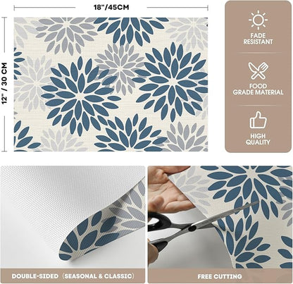 Artoid Mode Floral Vinyl Placemats Set of 4, Washable Heat Resistant Non-Slip Woven Plastic PVC Place Mats for Farmhouse Holiday Party Kitchen Dining Decor