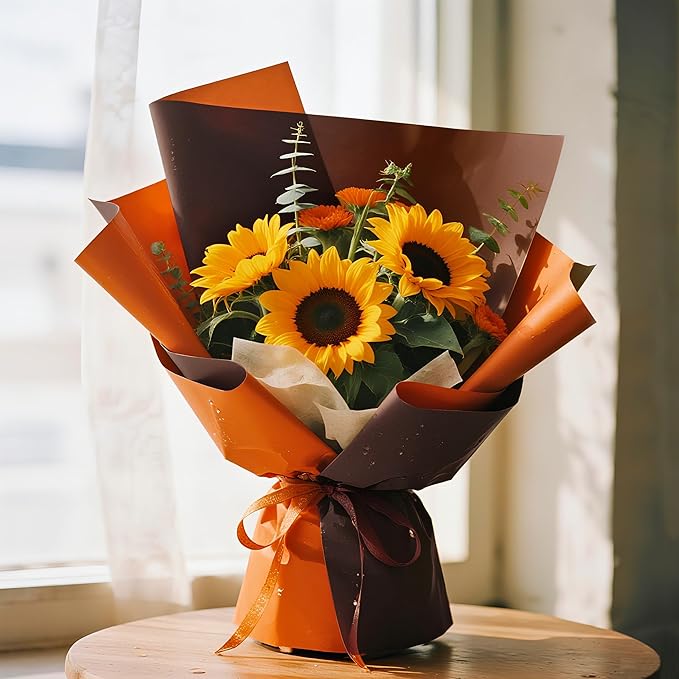 WRAPAHOLIC 20 Sheets Flower Wrapping Paper - 22.4 x 22.4 inch Deep Orange Color Water-Resistant Floral Bouquet Wrapping Paper, Florist Supplies Packaging for Wedding Birthday Gift DIY