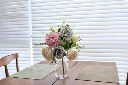 2Pcs Artificial Flower Bouquets Decoration, Faux Floral Arrangement Table Centerpiece Home Farmhouse Indoor Decor, Wedding Bride Bouquet, Mixed Fake Flower Picks for Vase/Pot (Blue/Purple/Cream/Green)