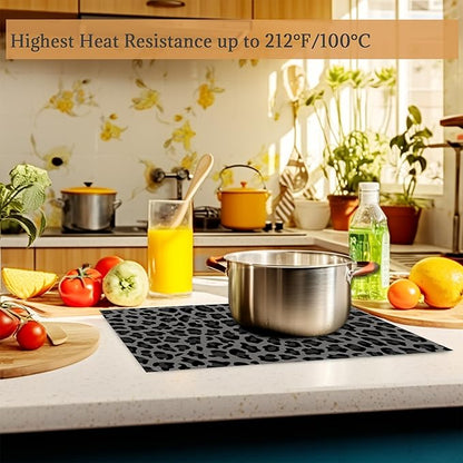 Gray and Black Leopard Placemats Set of 6 Washable Table Mats for Kitchen Dining Table,Heat-Resistant Place Mats for Indoor Outdoor Party Holiday Decoration