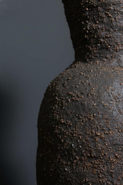 Rustic Textured Clay Vase - 7IN Round Ceramic Vase Vintage Farmhouse Style Decor, Circle Wabi Sabi Vases for Farmhouse Home Decor, Decor Living Room, Table, Shelf (brown2)
