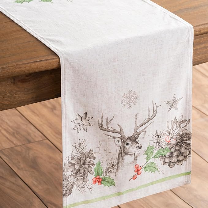 Maison d' Hermine Table Runner 100% Cotton Double Layer Table Runners 72 inches Long for Thanksgiving Christmas Decorations Home Kitchen Dining Party Wedding (Christmas Dew, 14.5" x 72")