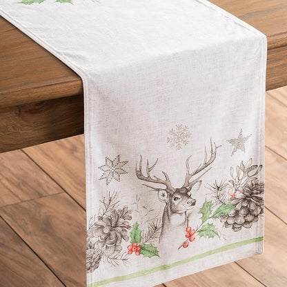 Maison d' Hermine Table Runner 100% Cotton Double Layer Table Runners 72 inches Long for Thanksgiving Christmas Decorations Home Kitchen Dining Party Wedding (Christmas Dew, 14.5" x 72")
