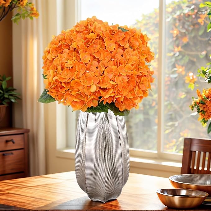 Kimura's Cabin 5Pcs 21inch Real Touch Artificial Hydrangea Flowers Realistic Latex Hydrangeas Long Stem with Leaves Hydrangea Bouquet for Home Wedding Baby Shower Birthday Party Decoration（Orange）