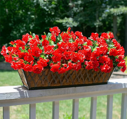 Ivydale Artificial Faux Red Flowers Plants for Outdoor Outside Winter Christmas Decor, Fake Silk Camellia UV Resistant Look Real for Planter Porch Patio Balcony Garden Table Indoor, 3 Large Bundles