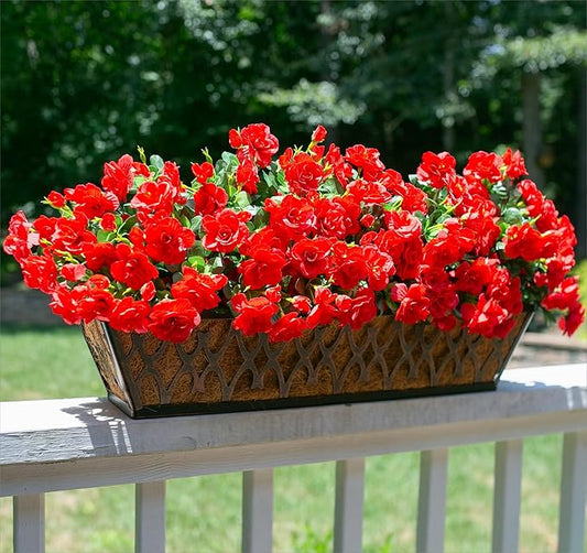 Ivydale Artificial Faux Red Flowers Plants for Outdoor Outside Winter Christmas Decor, Fake Silk Camellia UV Resistant Look Real for Planter Porch Patio Balcony Garden Table Indoor, 3 Large Bundles