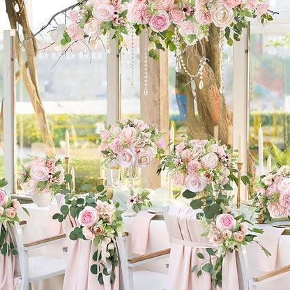 AGIRL Rose Artificial Flowers Combo Fake Flowers Pink Roses Silk Flowers with Stems for DIY Bridal Wedding Bouquets Centerpieces Arrangements Table Party Baby Shower Home Decor