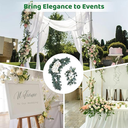Large Wedding Arch Flowers Set of 2, 49''L & 26''L Wedding Arch Faux Flowers Decor and Artificial Flower Arrangements Decorations for Reception,Welcome Sign and Ceremony Backdrop