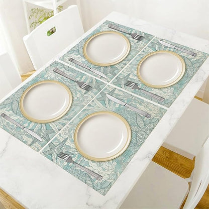 Nautical Placemats Beach Ocean Starfish Seashell Coral Art Printed Dining Table Mats Set of 4 for Restaurant Home Kitchen Holiday Picnic Party Decor 12x18in