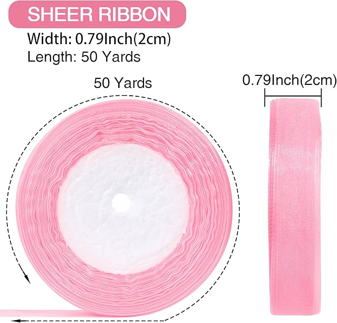 3/4 Inch x 50 Yards Sheer Organza Ribbon Chiffon Ribbon for Gift Wedding Flower Bouquet Wrapping Decorations Crafts (Light Pink)