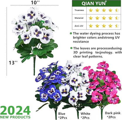 QIANYUN Fake Flowers-12in Pansy Small Wild Flower Daisy 6 Bundles Faux Plastic Purple Flowers for Home Wedding Kitchen Garden Table Centerpieces Indoor Outdoor Decor (Red White Blue)