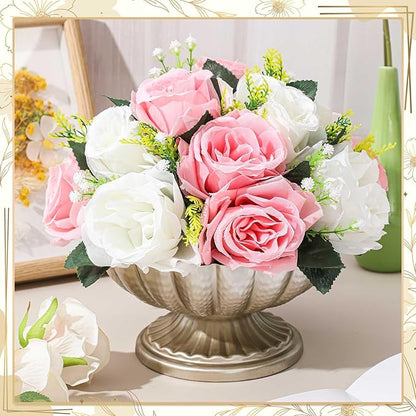 2 Pcs Metal Compote Bowl for Centerpiece Flower Holder Small Compote Vase Indoor Outdoor Flowers Fruits Plant for Christmas Wedding Home Party Decoration (Medium,Silver)