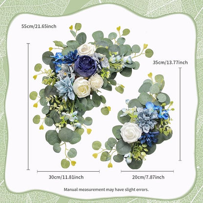 Artificial Wedding Arch Flowers for Wedding Sign,Set of 2 for Wedding Welcome Ceremony Sign,Faux Floral Swags,Wedding, Banquet and Reception Backdrop Floral Decoration (Blue)