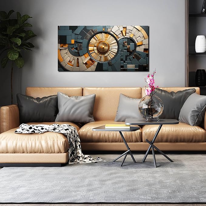 Abstract Canvas Wall Art for Living Room Bedroom Office Gold and Black Large Wall Art Geometric Abstract Picture Framed Wall Decor Modern Canvas Prints 20x40 In
