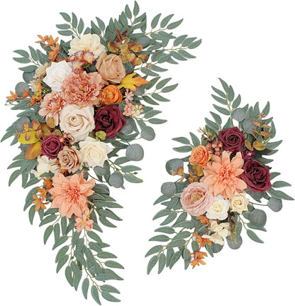Arch Flowers with Drapes Kit (Pack of 3) for Wedding Ceremony Arbor and Reception Backdrop Decoration Wedding Welcome Signs Floral Birthday Party Decoration