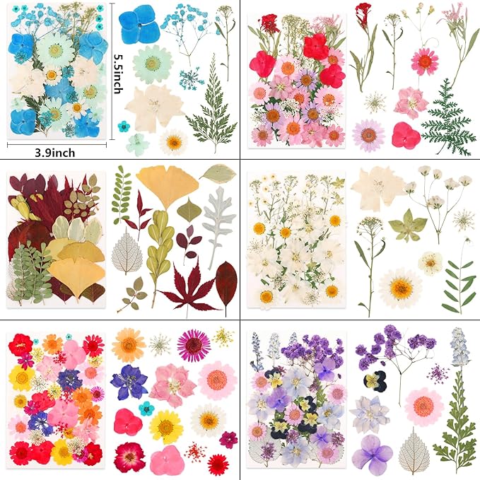 NESCCI 420 Pcs Dried Pressed Flowers for Resin,Real Nature Dried Flowers for Crafts Bulk Dry Flowers Leaves Kit Used for Resin Molds Scrapbooking DIY Art Crafts Candle Soap Making Nails Décor