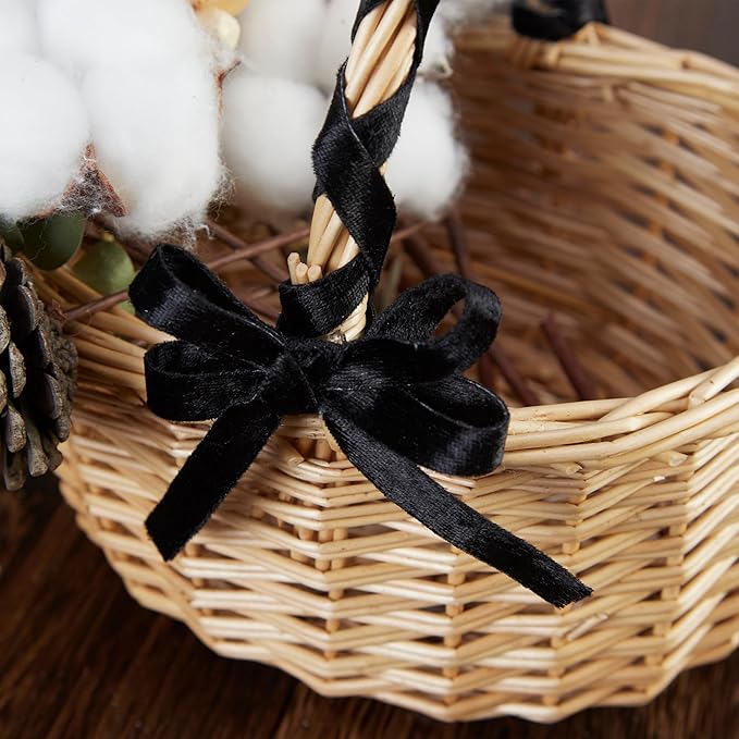 Black Velvet Ribbon Double-Sided Handmade Glossy Fabric Trim Wooden Spool Thin Ribbons for Christmas Tree Gift Wrapping Crafts Wedding Flower Bouquet 3/8 inch x 5YD 3 Rolls