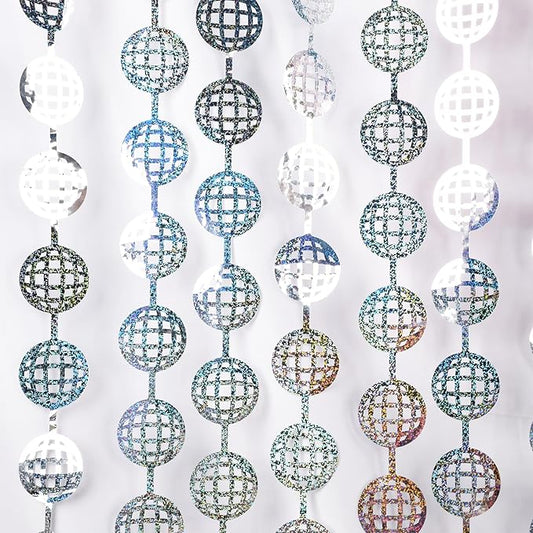 BRAVESHINE Hanging Balls Party Streamers Backdrop - 2 Pack Silver Tinsel Foil Fringe Curtains for Christmas/70s/80s/90s/Discoball/Birthdays/Bachelorette/Engagement/Music/Dance/New Years Decorations