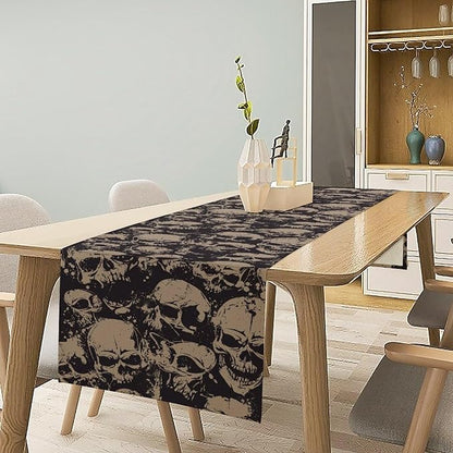 Gothic Table Runner,Dark Skull Pattern Decor Table Runner for Home Kitchen Table Dining Garden Farmhouse Wedding Party Decor 13x120 Inch