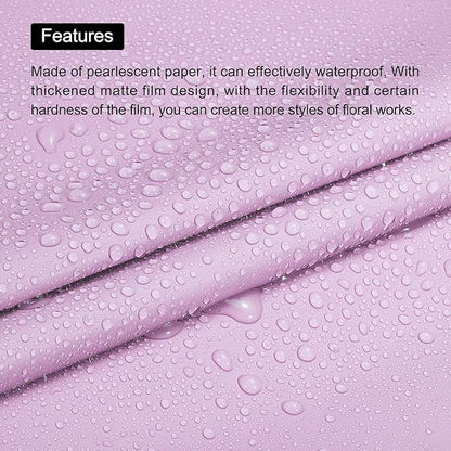 MECCANIXITY Pearlescent Film Flower Wrapping Paper 22.8x22.8 Inch Waterproof for DIY Crafts, Gift/Gift Box Packaging Light Purple 20 Pcs