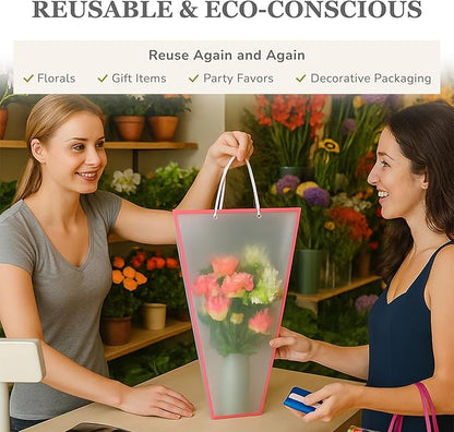 the florist Supply 14 Reusable Floral Vase Bag for Bouquets - Portable Flower Bouquet Bags with Ventilation Holes and Ergonomic Handles, Gift-Ready, Tuxedo Rose Gold