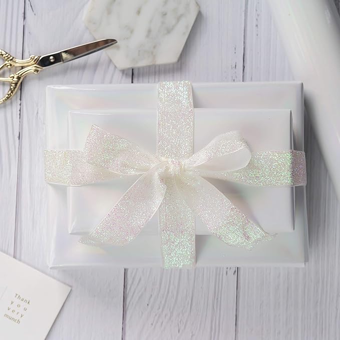 RUSPEPA Rainbow Shine White Metallic Wrapping Paper - 81.5 Sq Ft - Solid Color Paper Perfect for Wedding,Birthday,Christmas,Baby Show - 30 inches x 32.8 feet