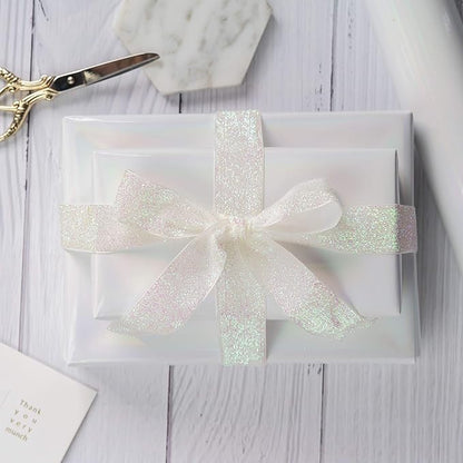 RUSPEPA Rainbow Shine White Metallic Wrapping Paper - 81.5 Sq Ft - Solid Color Paper Perfect for Wedding,Birthday,Christmas,Baby Show - 30 inches x 32.8 feet