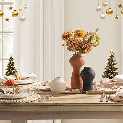 Ceramic Vase Home Table Decor - Flower Vase Set of 3 Living Room Kitchen Decorations Farmhouse Modern Rustic Vases Decorative Centerpiece for Shelf Bedroom Office Bathroom Dining Coffee Desk