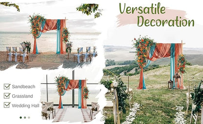 Wedding Arch Flowers with Drapes Kit (Pack of 5) - 2pcs Artificial Teal Orange Fall Deluxe Swag with 3pcs Sheer Drapes for Wedding Ceremony Arbor Reception Backdrop Rose Floral Decoration