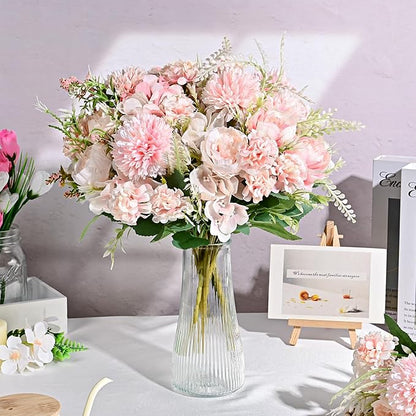 Olgaa 12 Bundles Peonies Artificial Flowers Silk Flowers Fake Peony Bouquet Faux Peonies Flowers Bulk for Wedding Decor Centerpiece Table Decorations (Pink)
