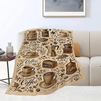 Coffee Blanket Cafe Throw Blanket Food Soft Cozy Fleece Fuzzy Stuffed Plush Flannel Gifts for Girls Women Boys Kids Adults 50"X60"