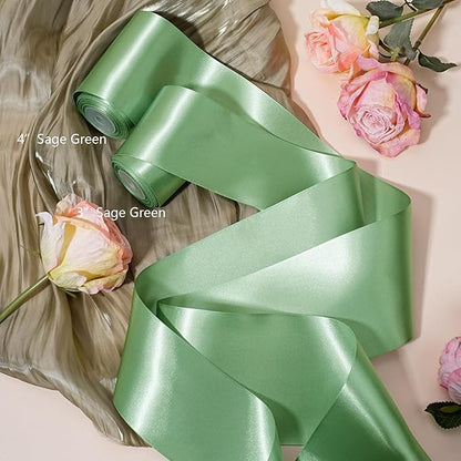 LaRibbons Sage Green Satin Ribbon 3 Inch 10 Yards Double Faced Luxury Light Green Silk Ribbon for Gift Wrapping Flower Bouquets Bow Christmas Wedding Party Decoration