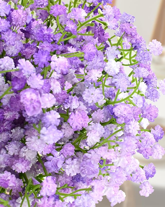 Babys Breath Artificial Flowers, 24Pcs Fake Baby Breath Flowers Artificial Bulk Faux Gypsophila Real Touch Flowers for Outdoors Wedding DIY Bouquet Arrangement Party Home Garden Decor, Purple