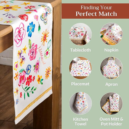 Maison d' Hermine Table runner 100% Cotton Single Layer Table Runners 72 inches long Decorative for Home Kitchen Dining Party Wedding Bridal Shower Spring Summer (Happy Florals - Sweety, 14.50" x 72")